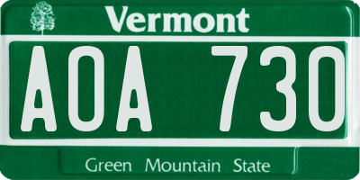 VT license plate AOA730