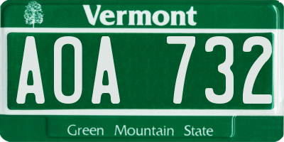 VT license plate AOA732