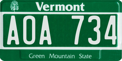 VT license plate AOA734