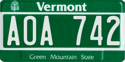 VT license plate AOA742