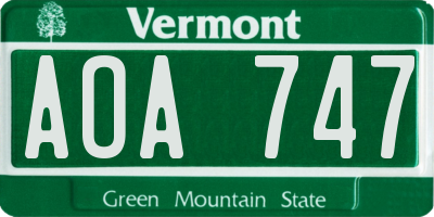 VT license plate AOA747