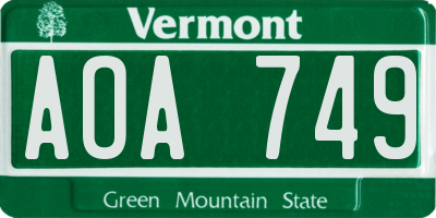 VT license plate AOA749