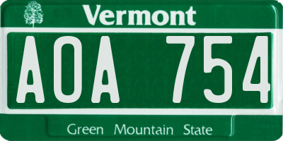 VT license plate AOA754