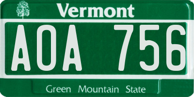 VT license plate AOA756