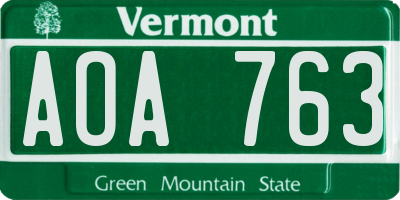 VT license plate AOA763