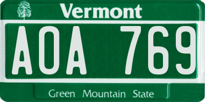 VT license plate AOA769