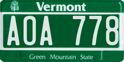 VT license plate AOA778