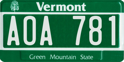 VT license plate AOA781