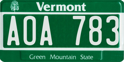 VT license plate AOA783