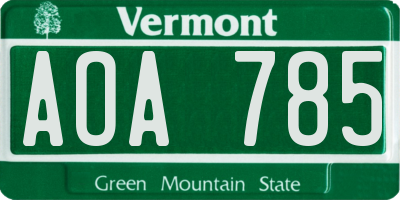 VT license plate AOA785