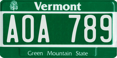 VT license plate AOA789