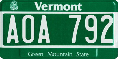 VT license plate AOA792