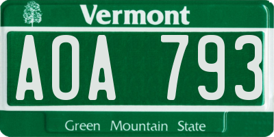 VT license plate AOA793