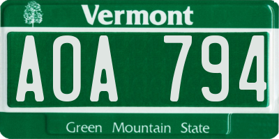 VT license plate AOA794