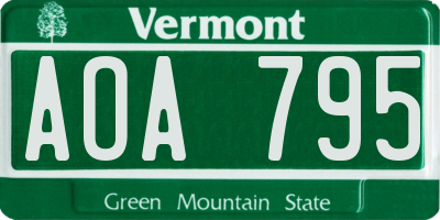 VT license plate AOA795