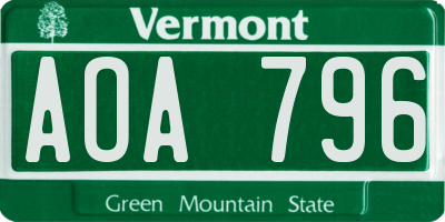VT license plate AOA796