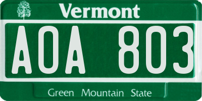 VT license plate AOA803