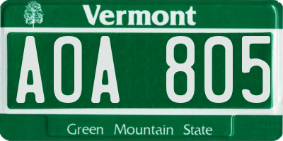 VT license plate AOA805