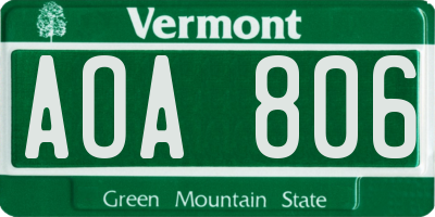 VT license plate AOA806