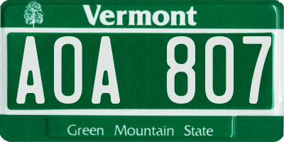 VT license plate AOA807