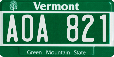 VT license plate AOA821