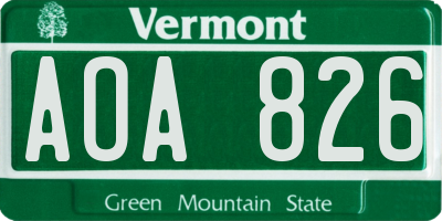 VT license plate AOA826
