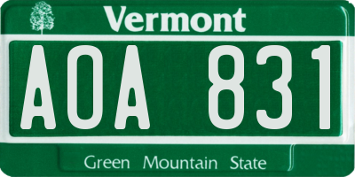 VT license plate AOA831