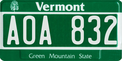 VT license plate AOA832