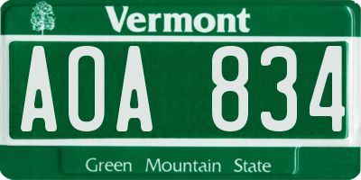 VT license plate AOA834