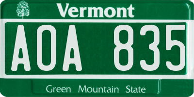 VT license plate AOA835