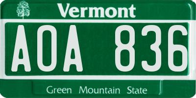VT license plate AOA836