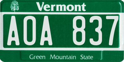 VT license plate AOA837