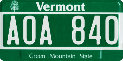 VT license plate AOA840