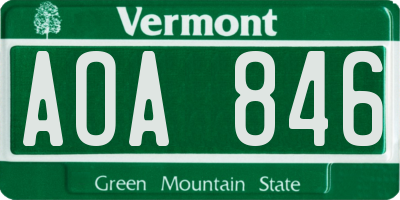 VT license plate AOA846