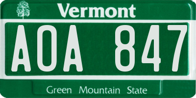 VT license plate AOA847