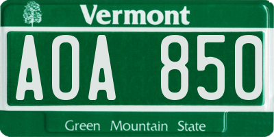 VT license plate AOA850