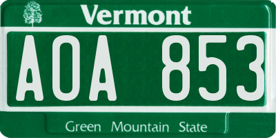 VT license plate AOA853