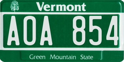 VT license plate AOA854