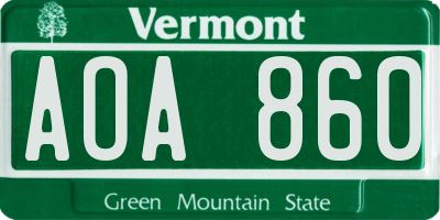 VT license plate AOA860