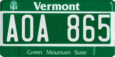 VT license plate AOA865