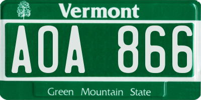VT license plate AOA866