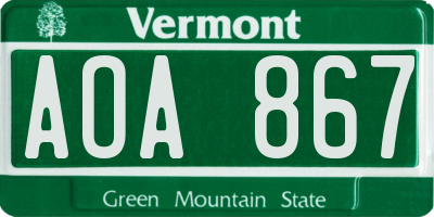 VT license plate AOA867