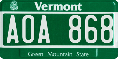 VT license plate AOA868