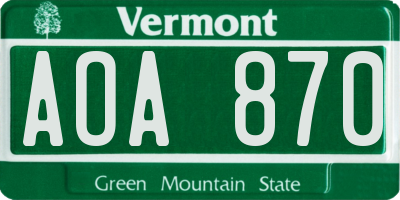 VT license plate AOA870