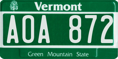 VT license plate AOA872