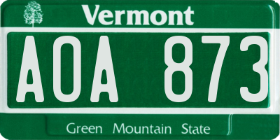 VT license plate AOA873