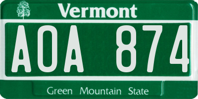 VT license plate AOA874