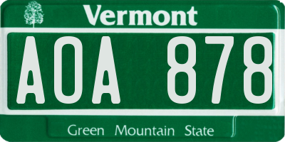 VT license plate AOA878