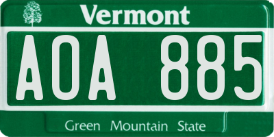 VT license plate AOA885