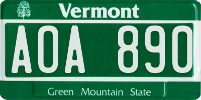 VT license plate AOA890